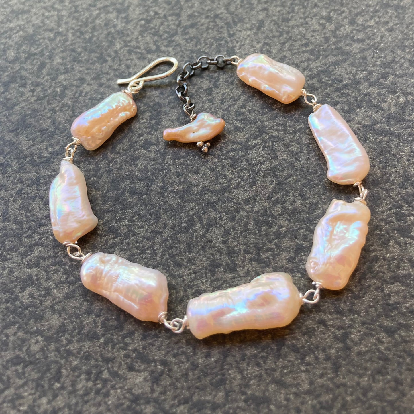 Pink Biwa Pearl & Sterling Silver Bracelet