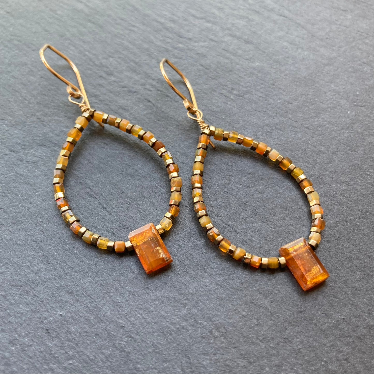 Orange Kyanite, Australian Fire Opal & Gold Hoops