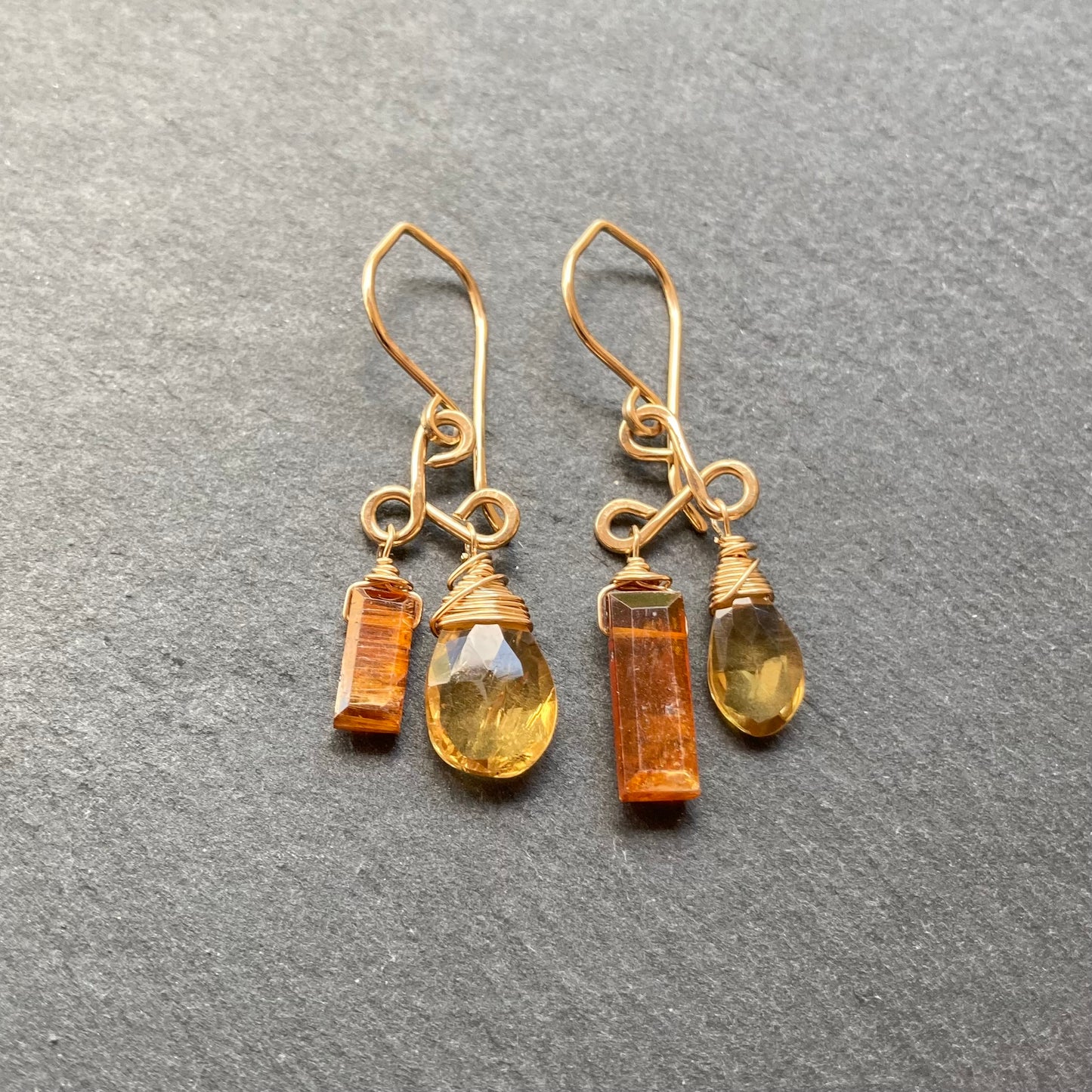 Orange Kyanite, Citrine & Gold Earrings