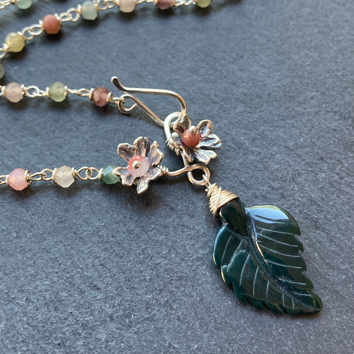 Rainbow Agate & Sterling Silver Winter Blossom Pendant Necklace