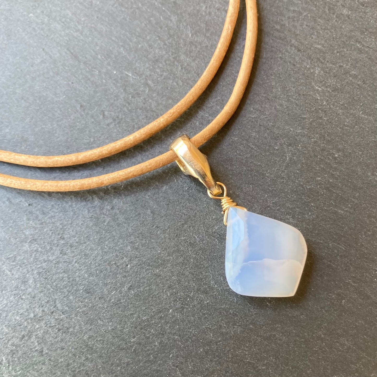 Blue Lace Agate & Bronze Leather Choker