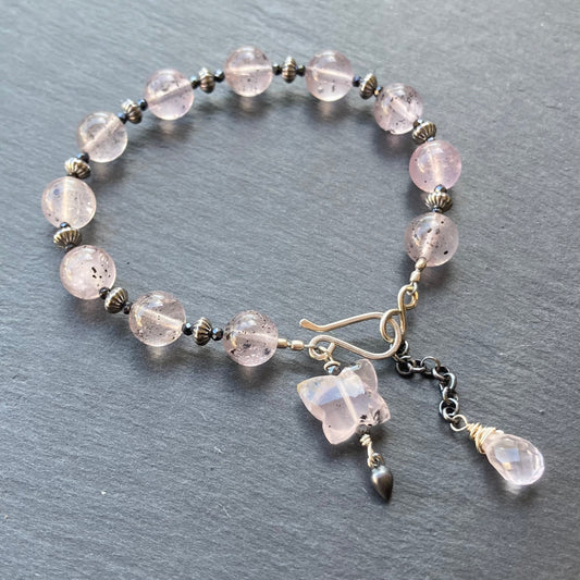 Hematite in Rose Quartz & Sterling Silver Butterfly Charm Bracelet