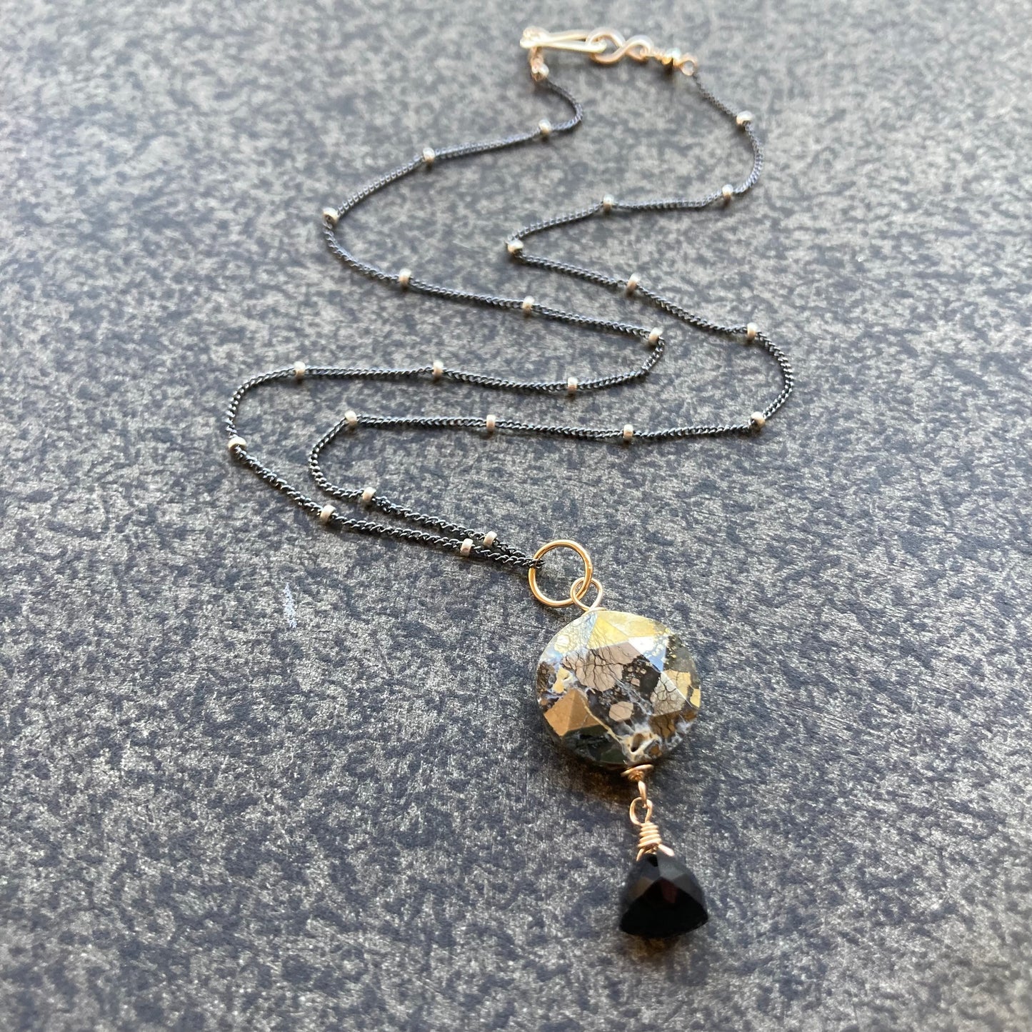 Nipomo Marcasite in Agate, Black Onyx & Mixed Metal Pendant Necklace