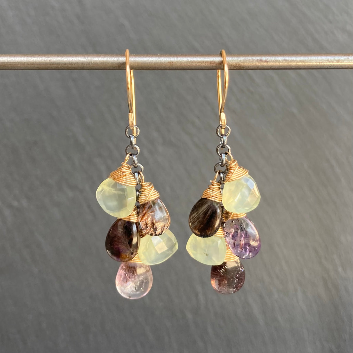 Moss Amethyst, Prehnite & Mixed Metal Earrings