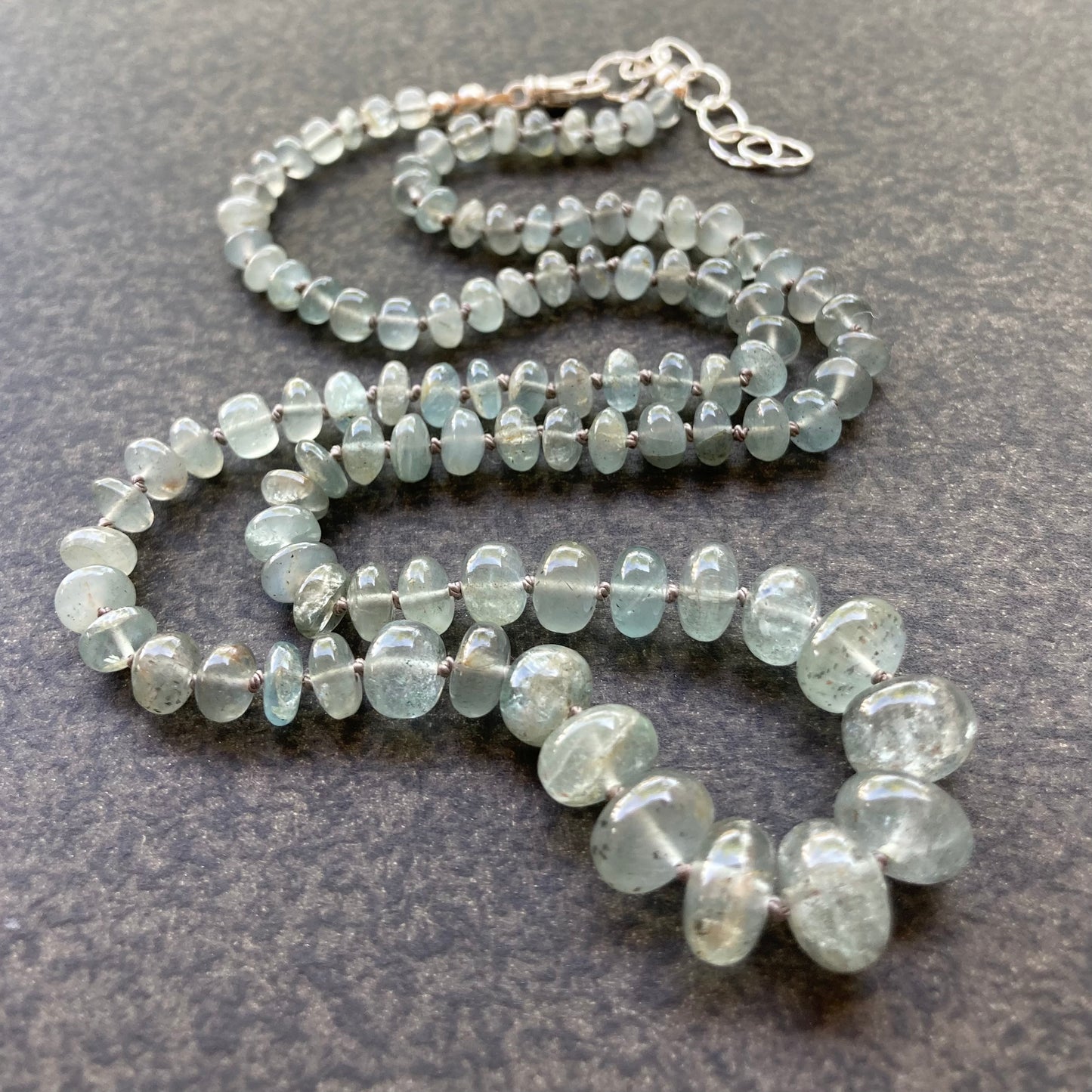 Moss Aquamarine Hand Knotted Silk Necklace