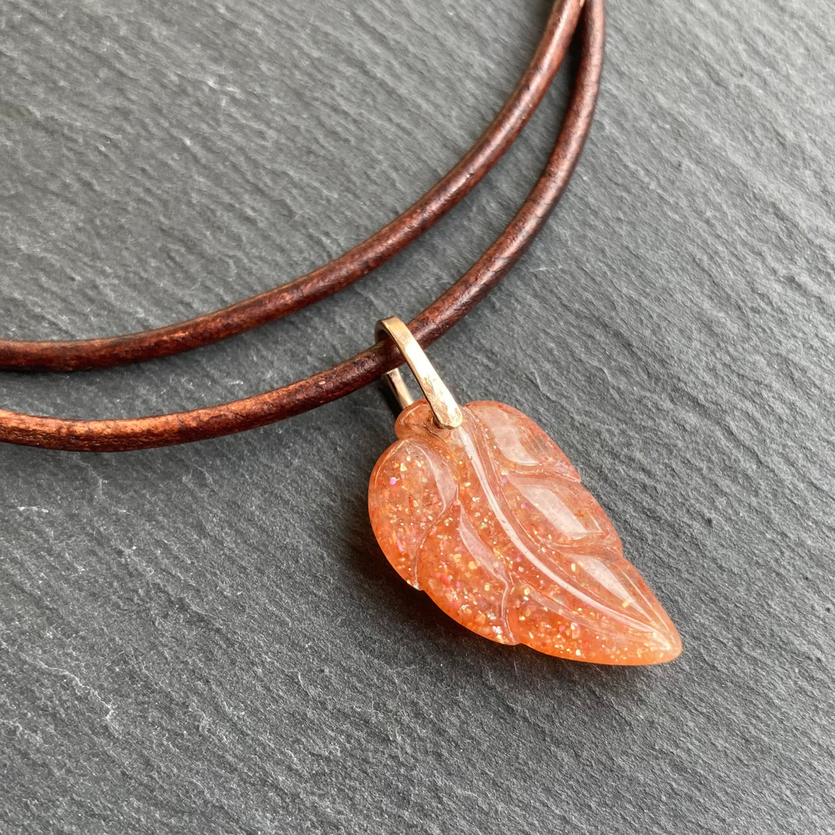 Sunstone & Rose Gold Leather Choker