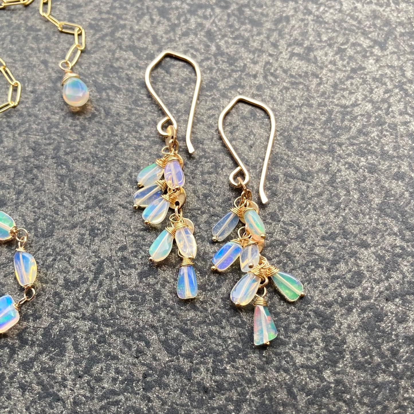 Ethiopian Opal & Gold Cascade Earrings