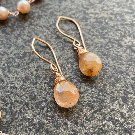 Copper Rutilated Quartz & Rose Gold Earrings