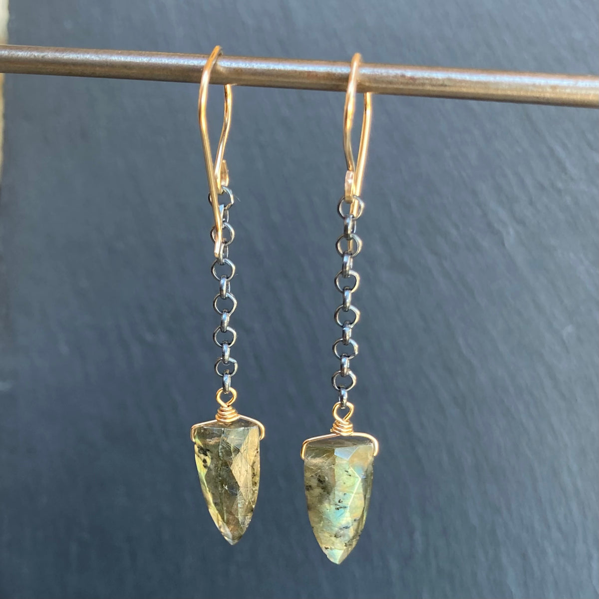 Labradorite & Mixed Metal Long Drop Earrings