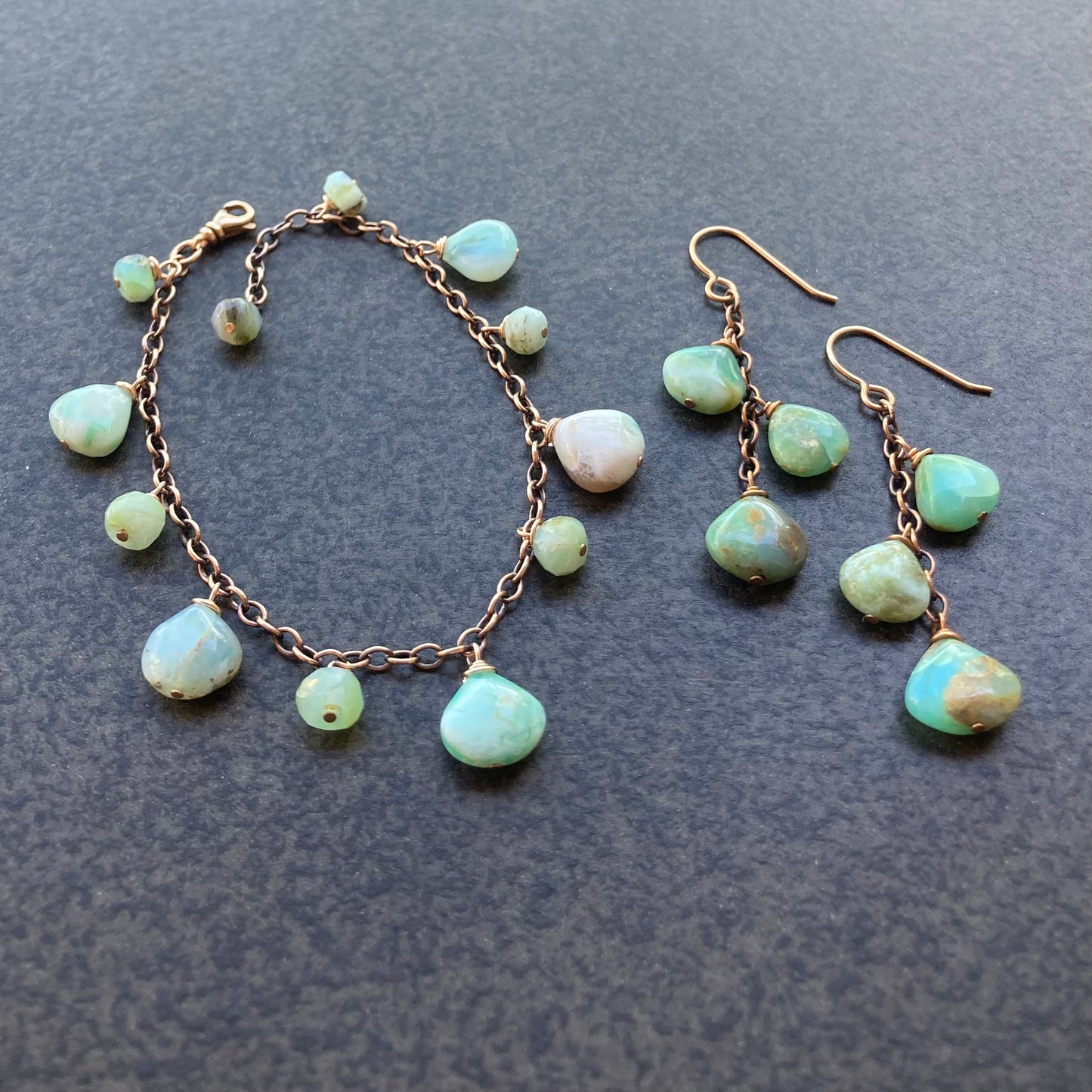 Peruvian Opal & Bronze Cascade Earrings