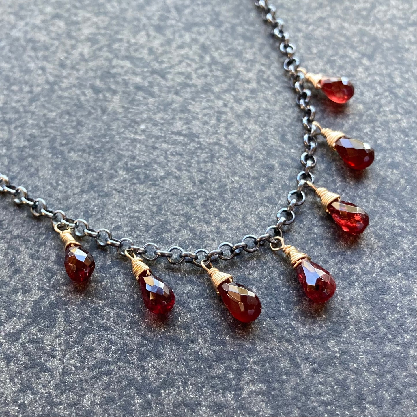 Mozambique Garnet & Mixed Metal Charm Choker