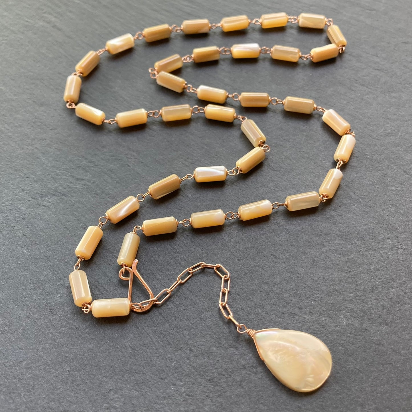 Mother of Pearl & Rose Gold Convertible Lariat Necklace