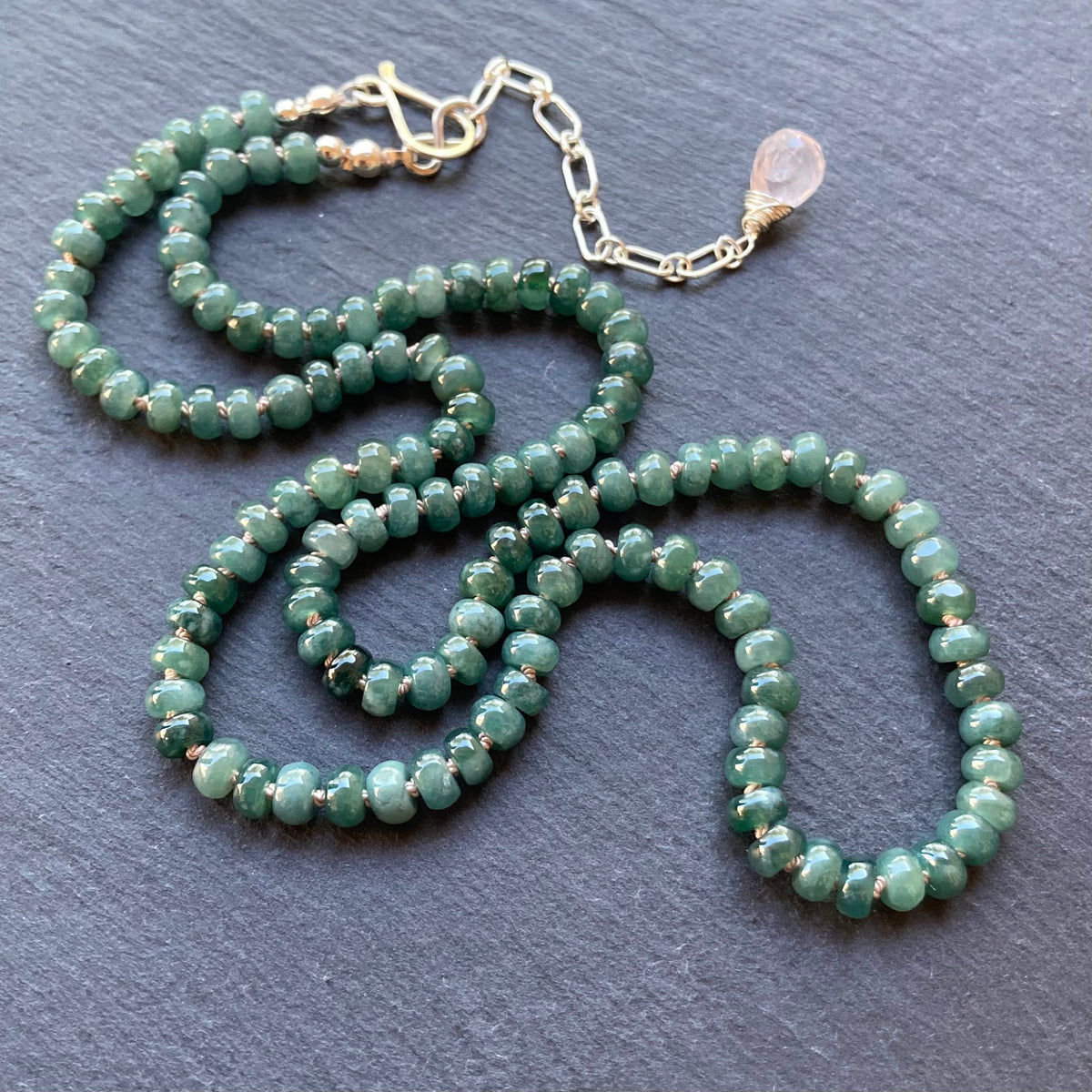 Guatemalan Jade Hand Knotted Blush Silk Necklace