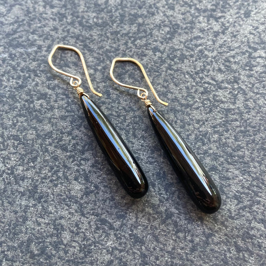 Black Onyx & Gold Earrings