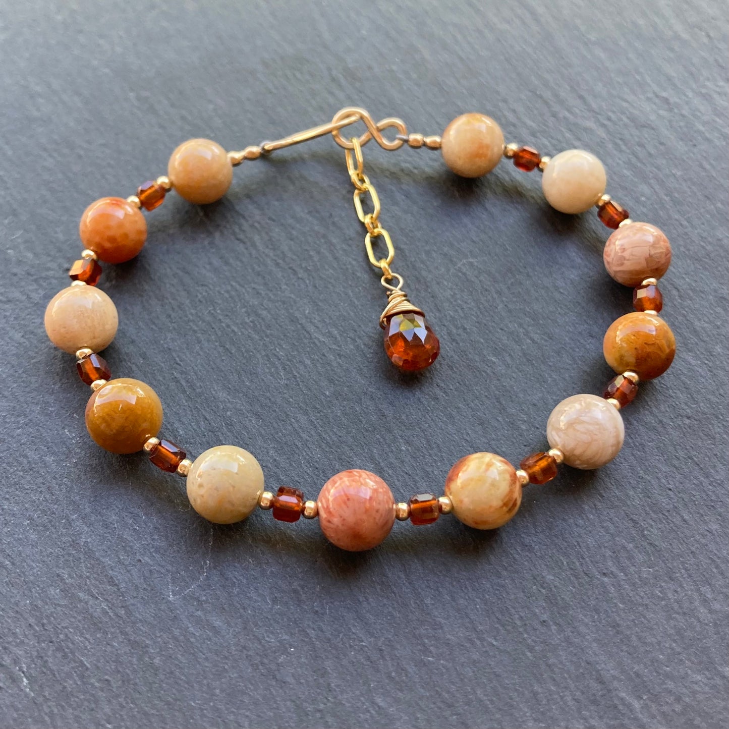 Fossil Coral, Hessonite & Gold Bracelet