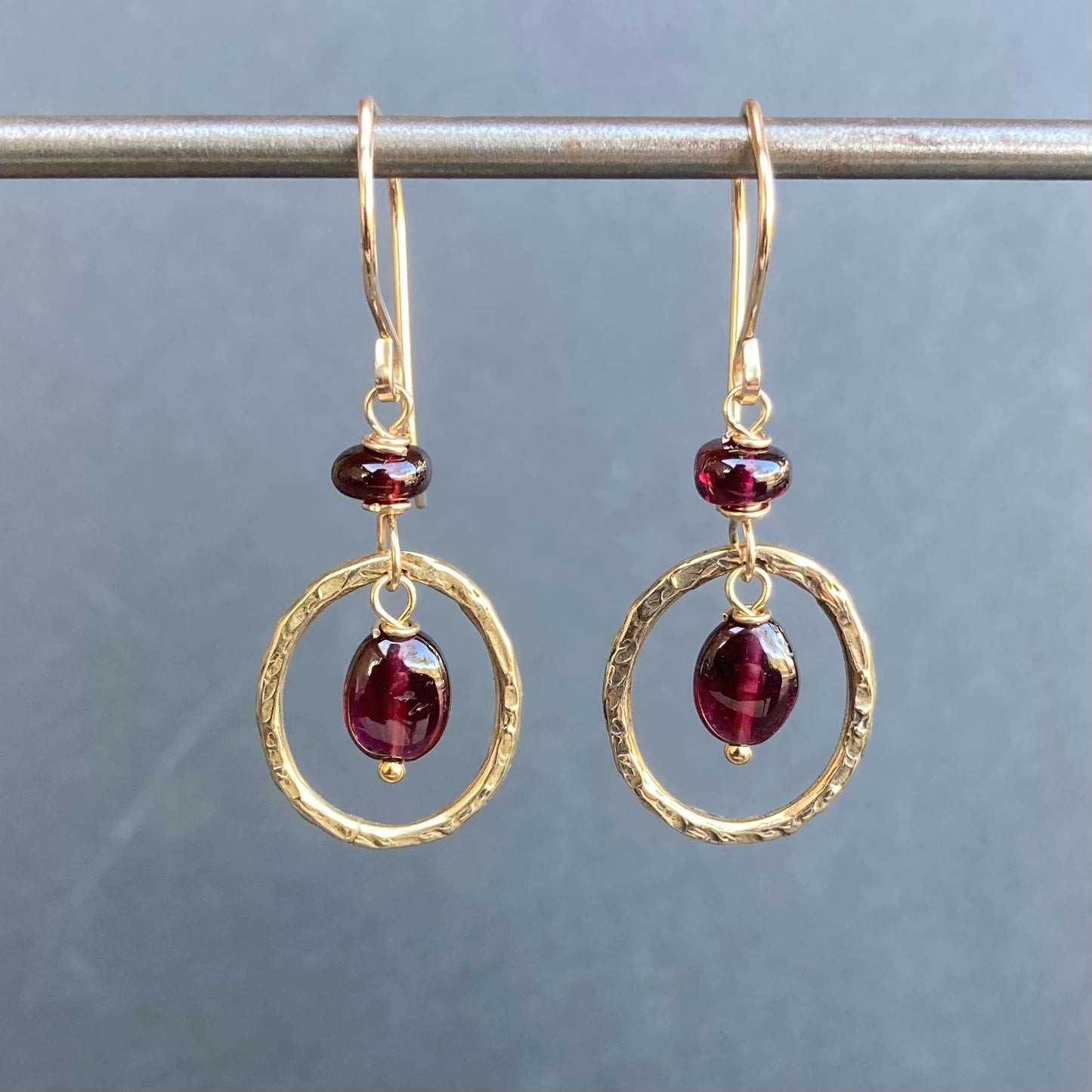 Rhodolite Garnet, Gold & Bronze Hoops