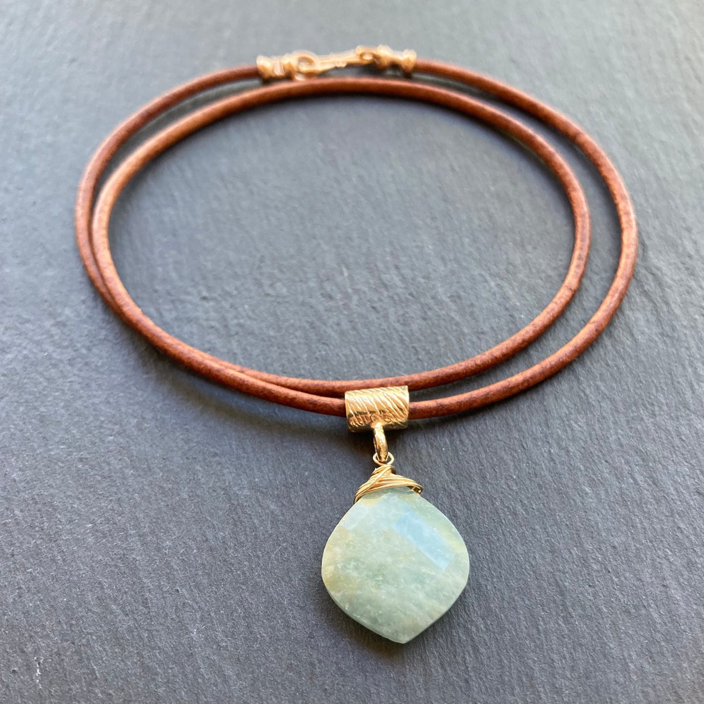 Aquamarine & Bronze Leather Choker