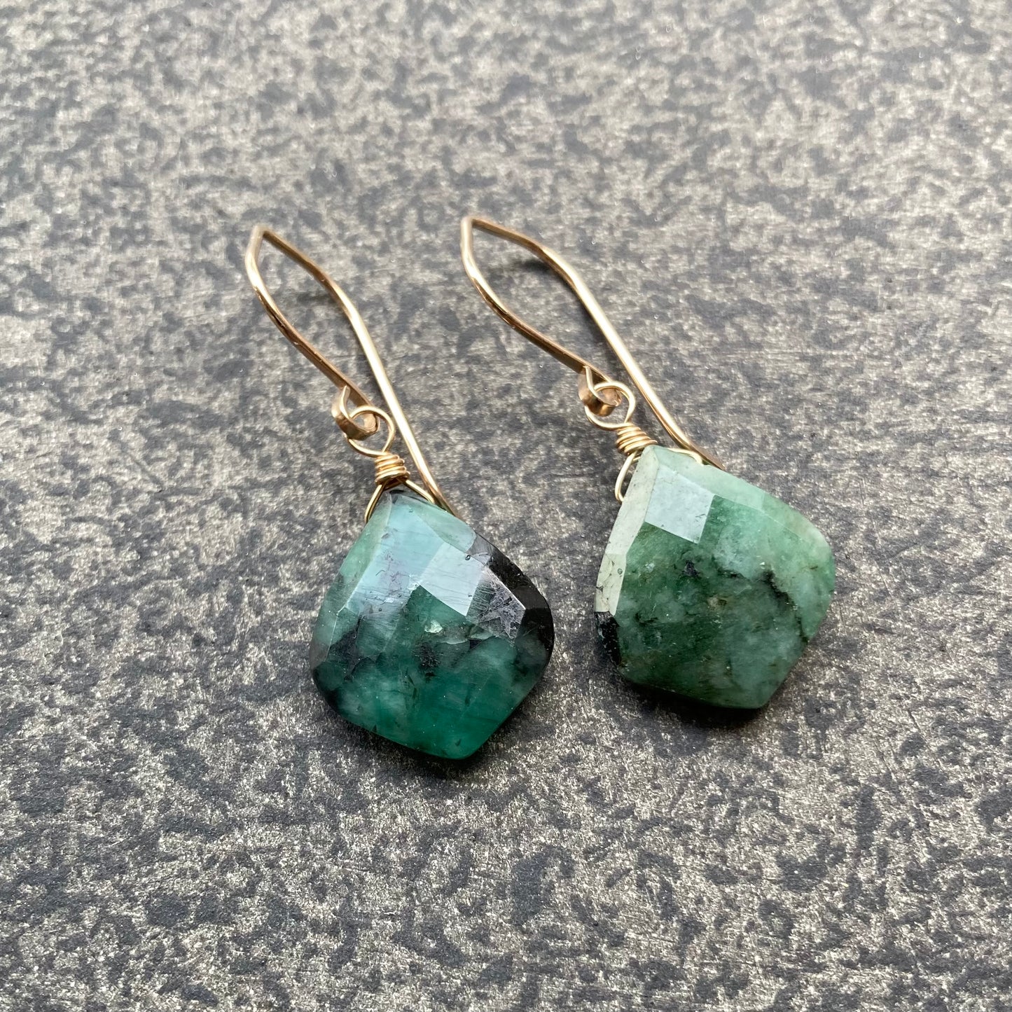 Natural Emerald & Gold Earrings