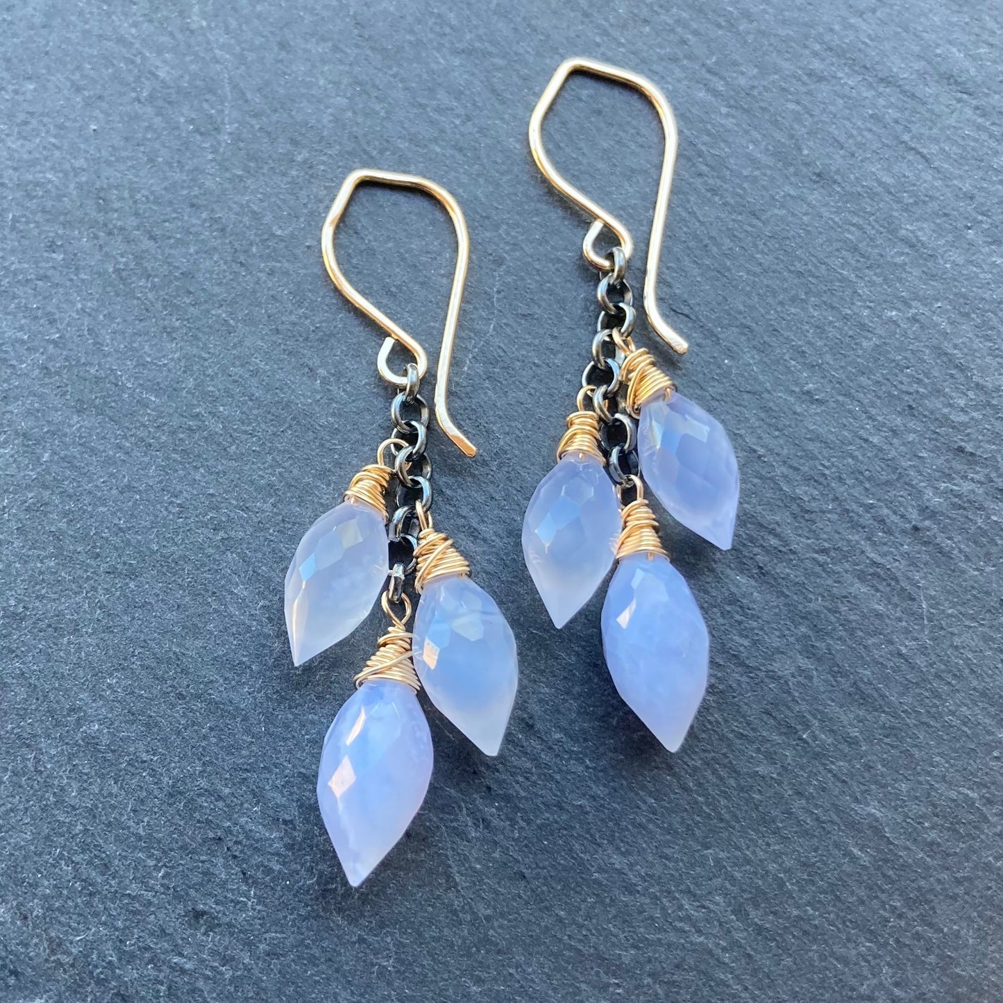 Blue Lace Agate & Mixed Metal Cascade Earrings