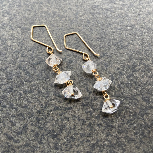 Raw Herkimer Diamond & Gold Earrings