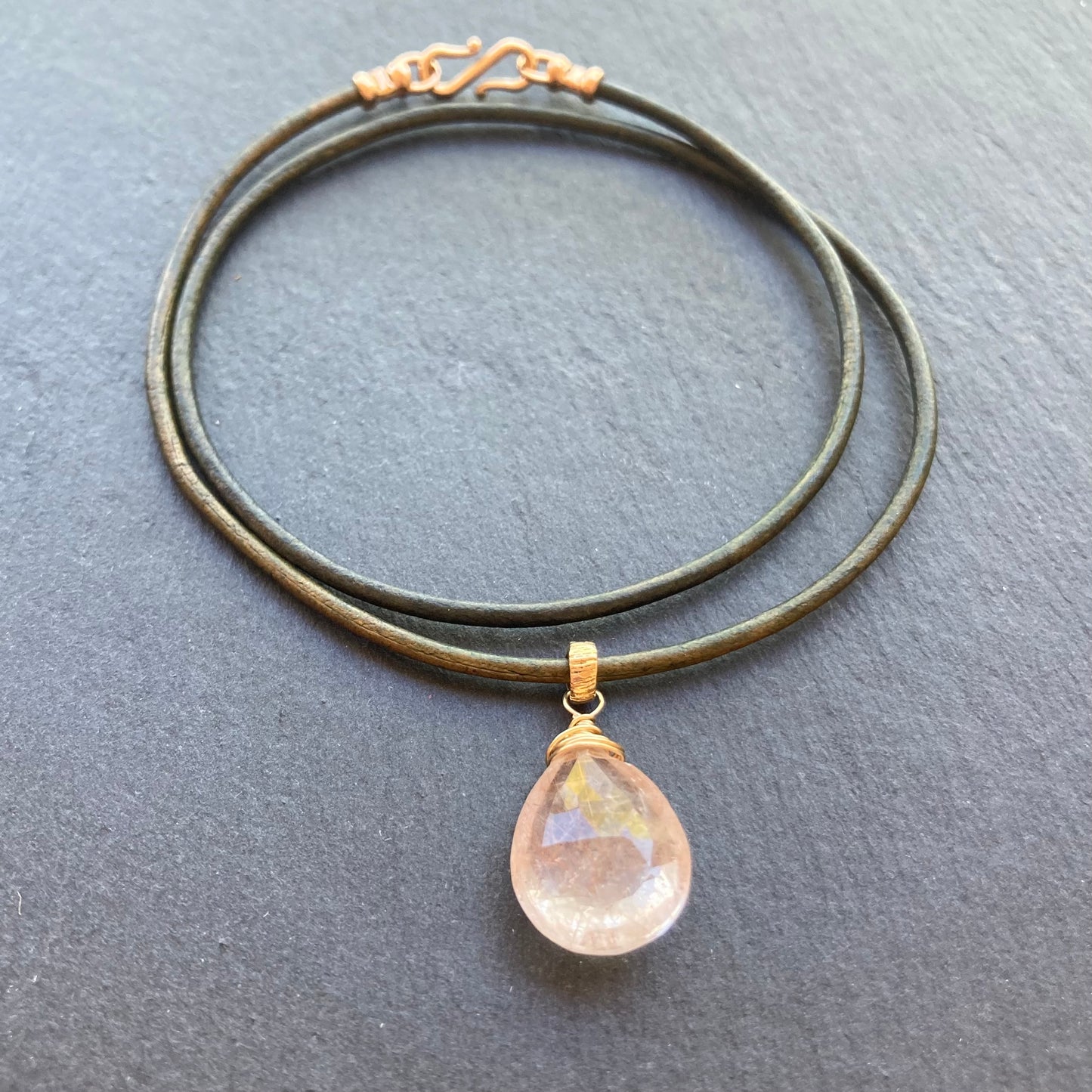 Copper Rutilated Quartz & Bronze Leather Choker