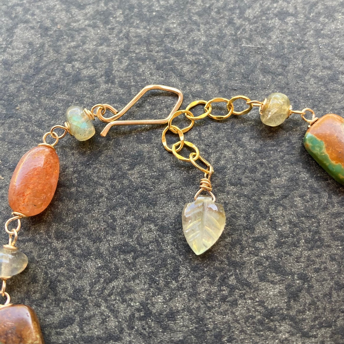 Sunstone, Green Turquoise, Labradorite & 14k Gold Bracelet