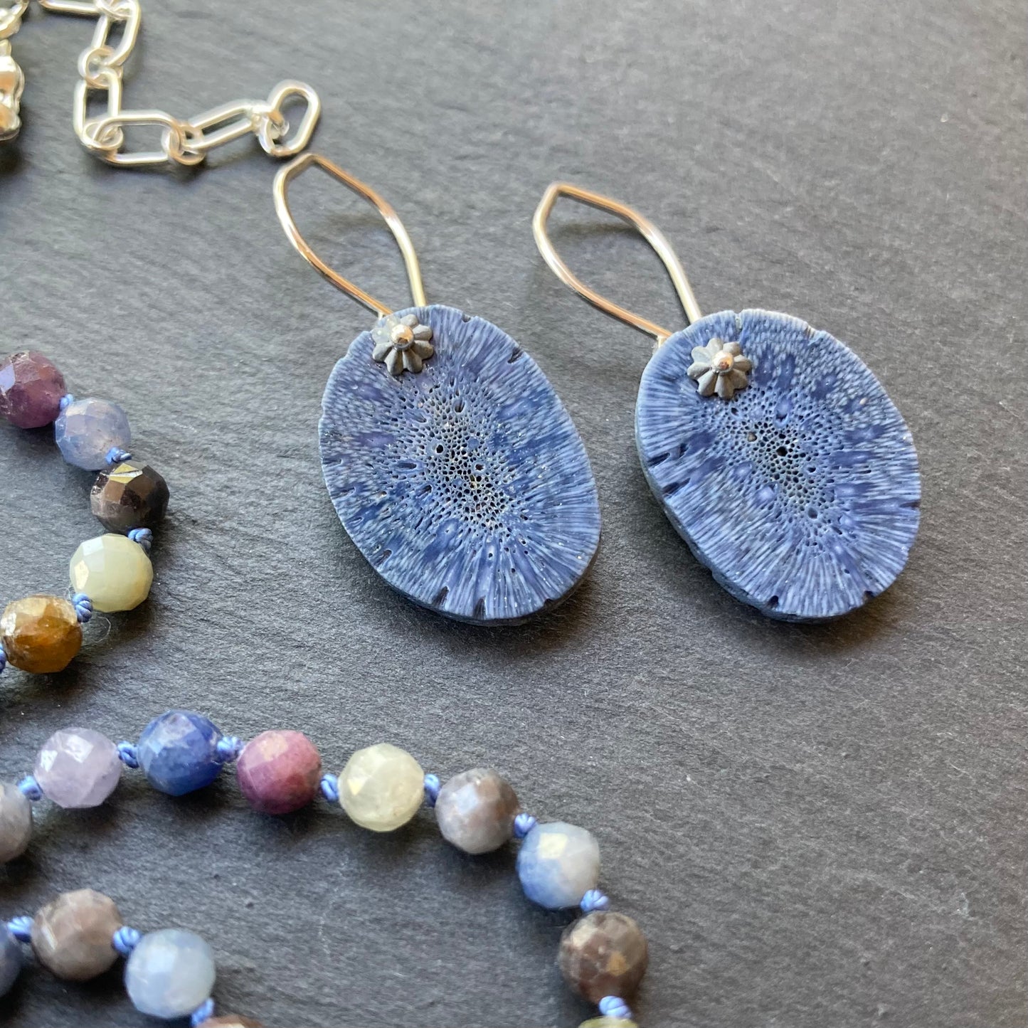 Blue Coral & Sterling Silver Earrings