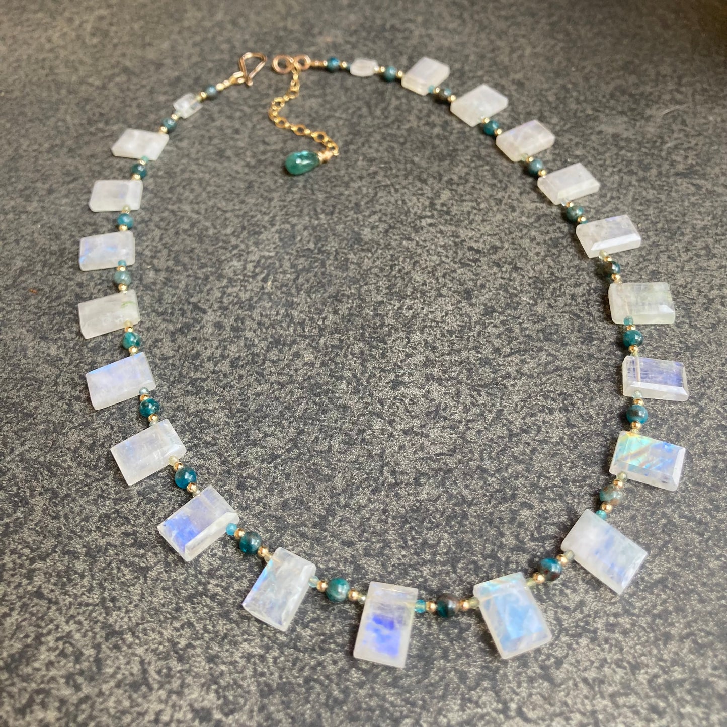 Rainbow Moonstone, Apatite & Gold Necklace