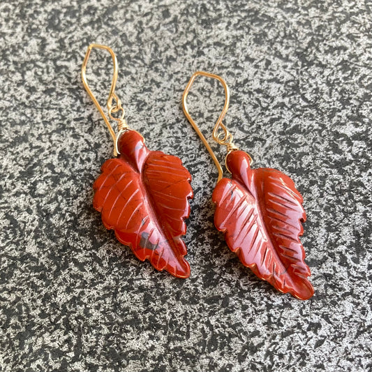 Red Jasper & Gold Leaf Earrings