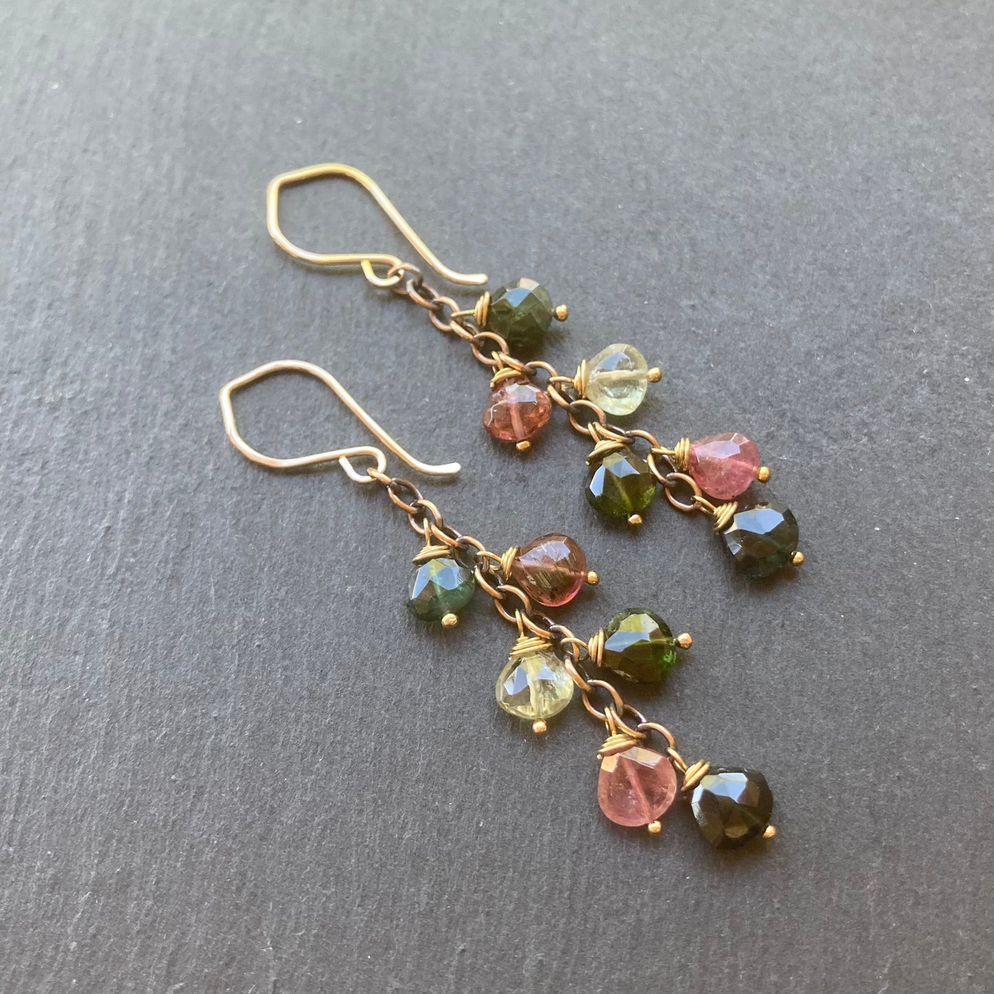 Multicolor Tourmaline & Mixed Metal Cascade Earrings