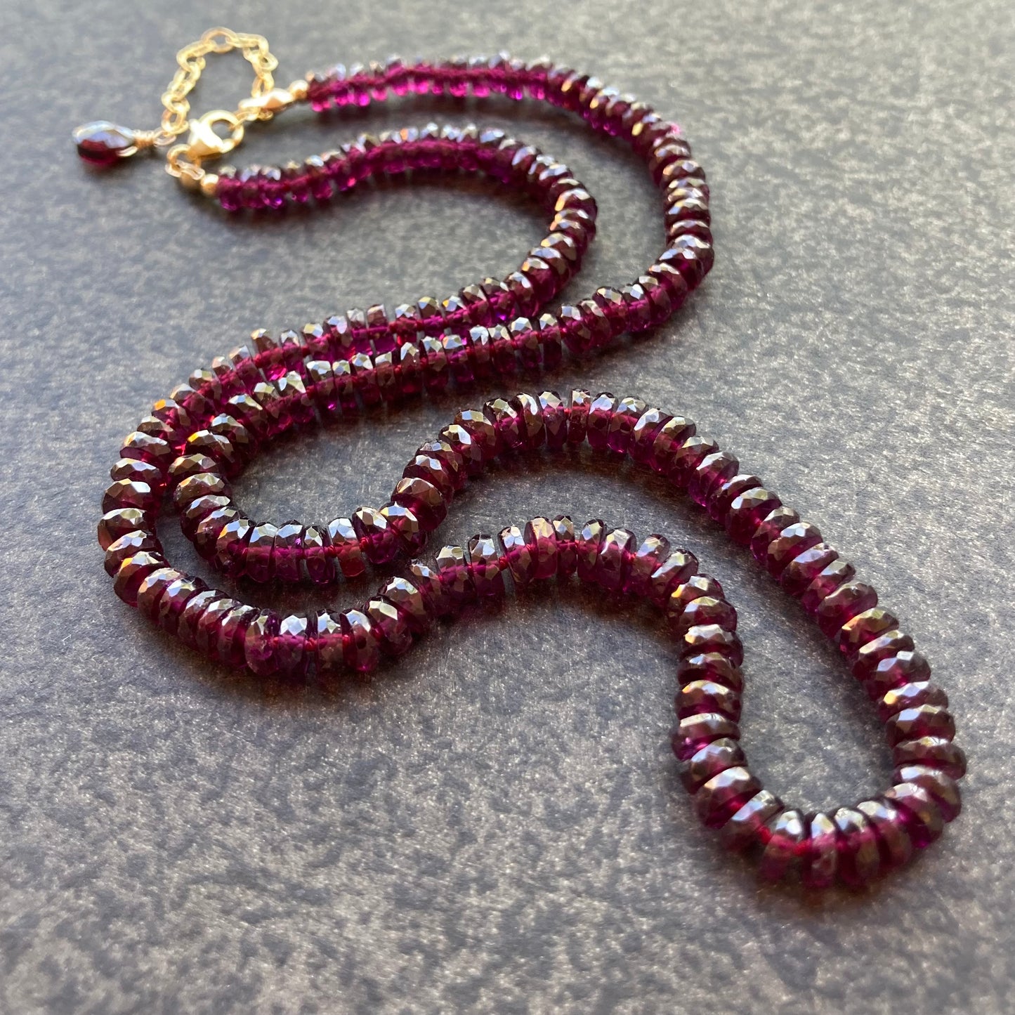 Rhodolite Garnet Hand Knotted Silk Necklace