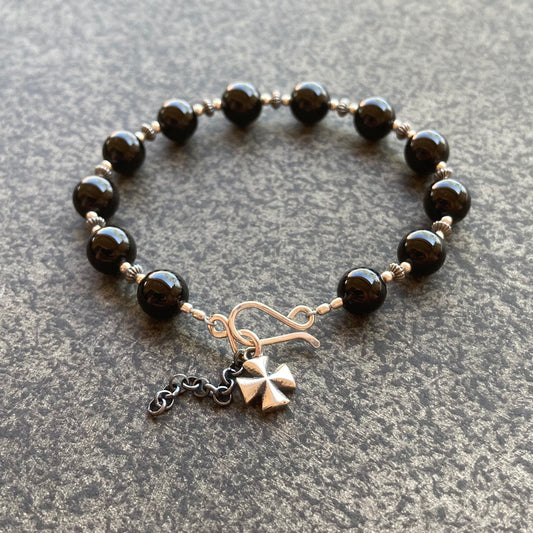Black Onyx & Sterling Silver Pattee Cross Bracelet