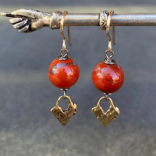 Red Jasper & Mixed Metal Heart Throb Earrings