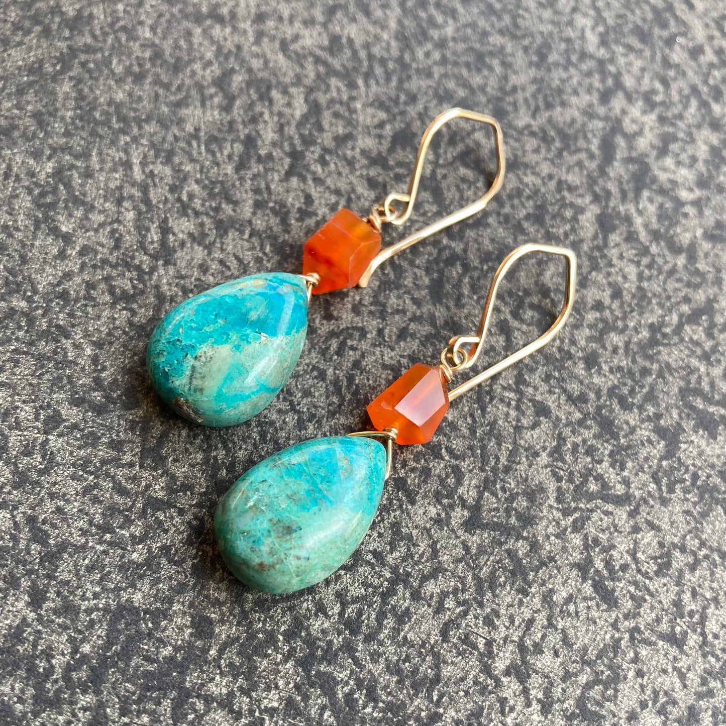 Chrysocolla, Carnelian & Gold Earrings