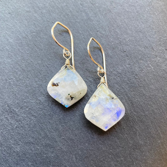 Tourmalinated Rainbow Moonstone & Sterling Silver Earrings