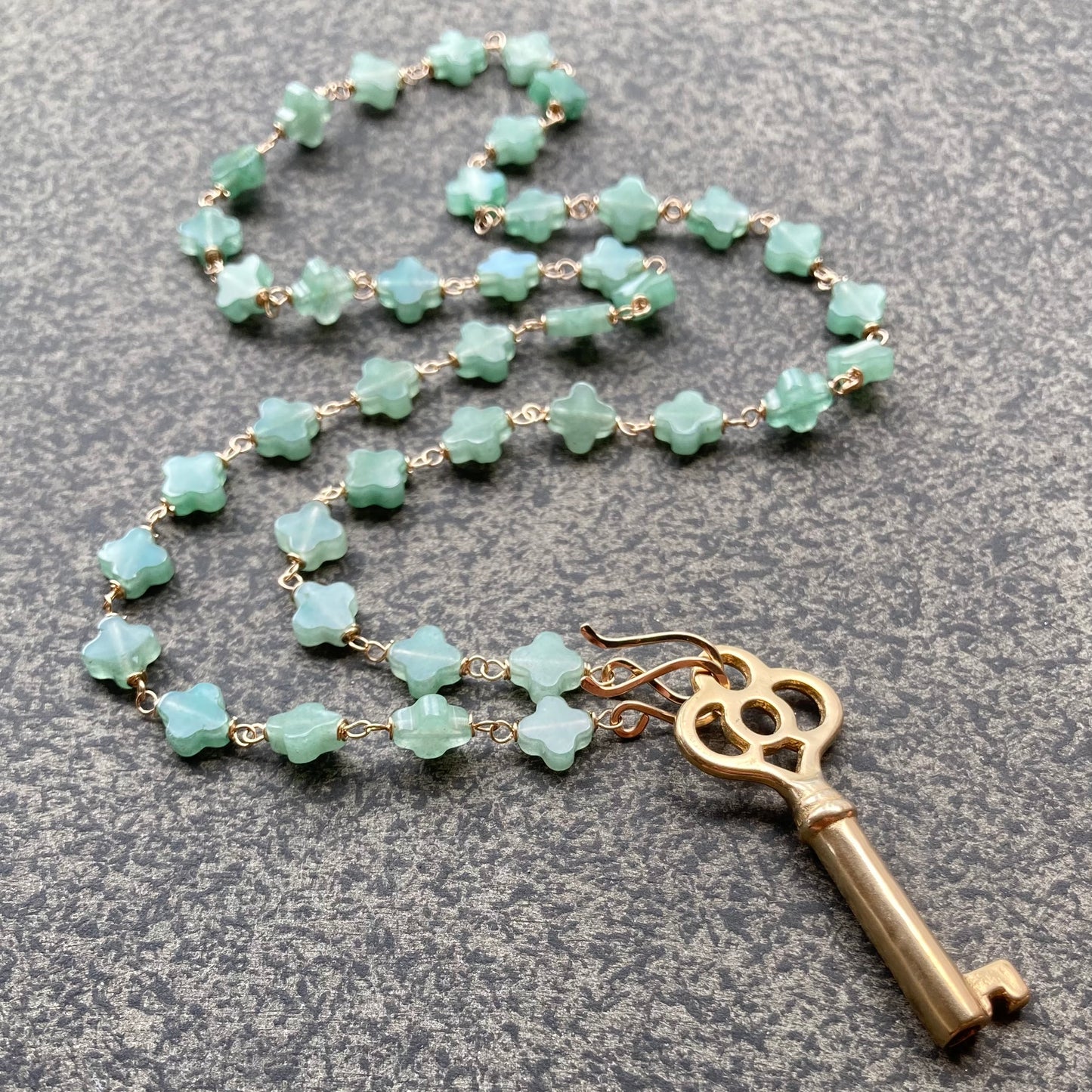 Aventurine, Gold & Bronze Key to Good Fortune Convertible Pendant Necklace
