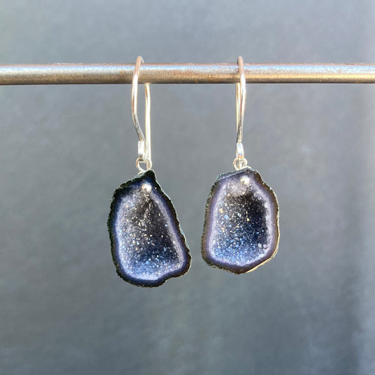 Black Druzy Tabasco Geode & Sterling Silver Earrings