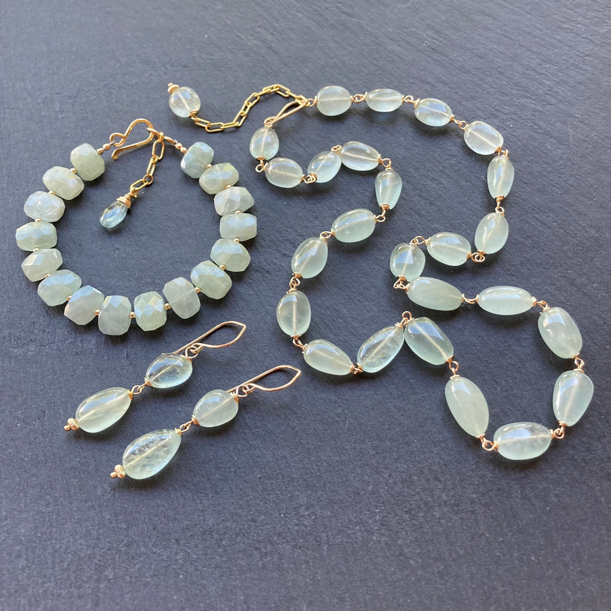 Moss Aquamarine & Gold Earrings