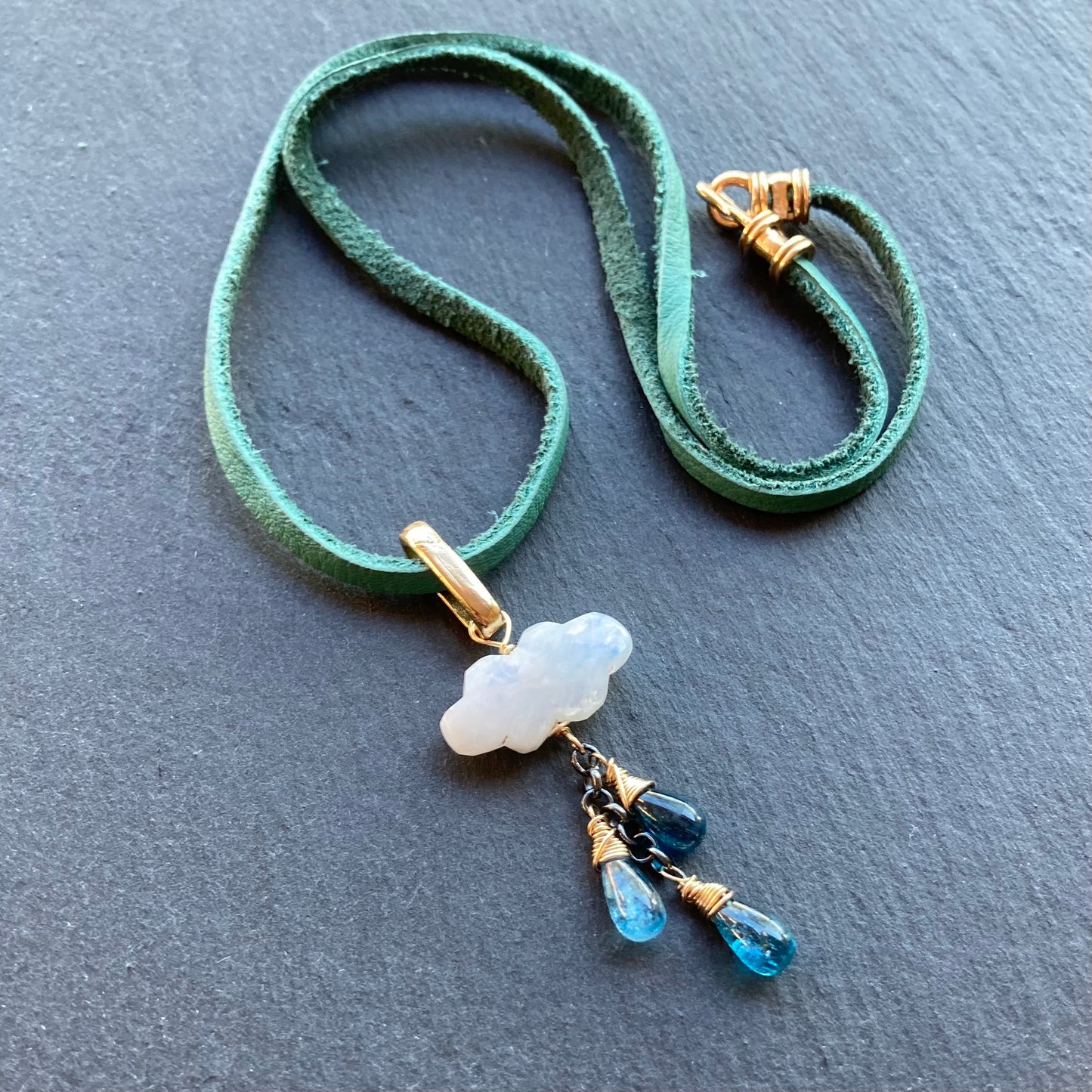 Rainbow Moonstone, Kyanite & Mixed Metal Monsoon Deertan Leather Choker