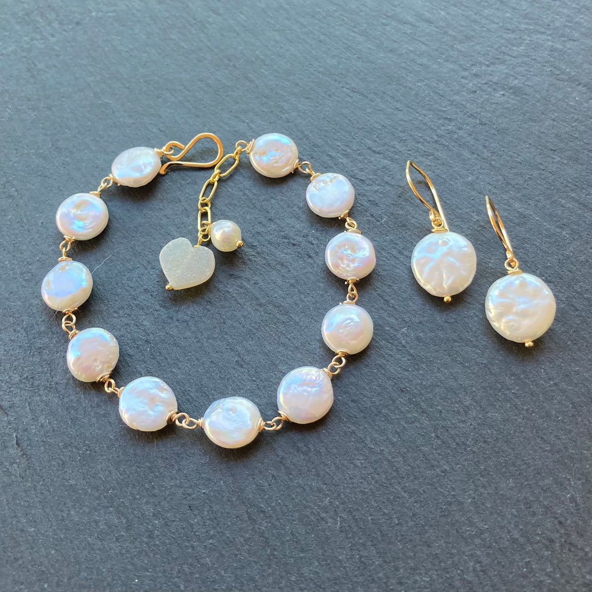 Freshwater Coin Pearl & Gold Earrings