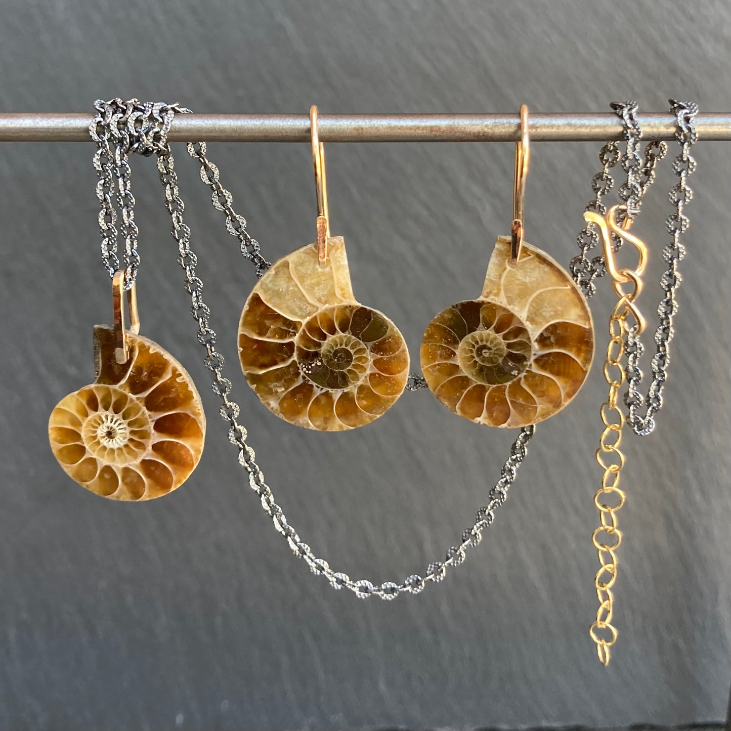 Natural Ammonite & Mixed Metal Necklace
