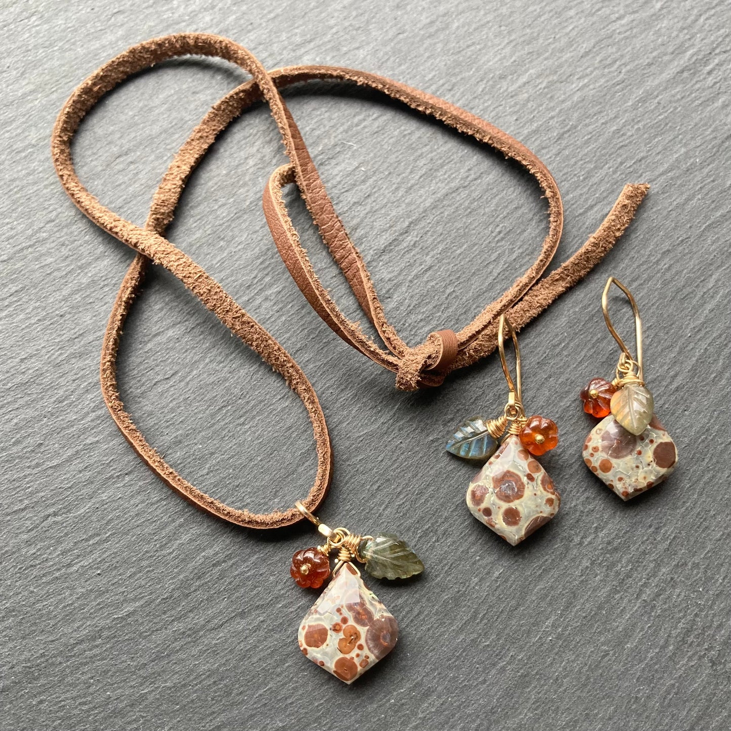 Asteroid Jasper, Hessonite Garnet & Gold Autumn Harvest Earrings