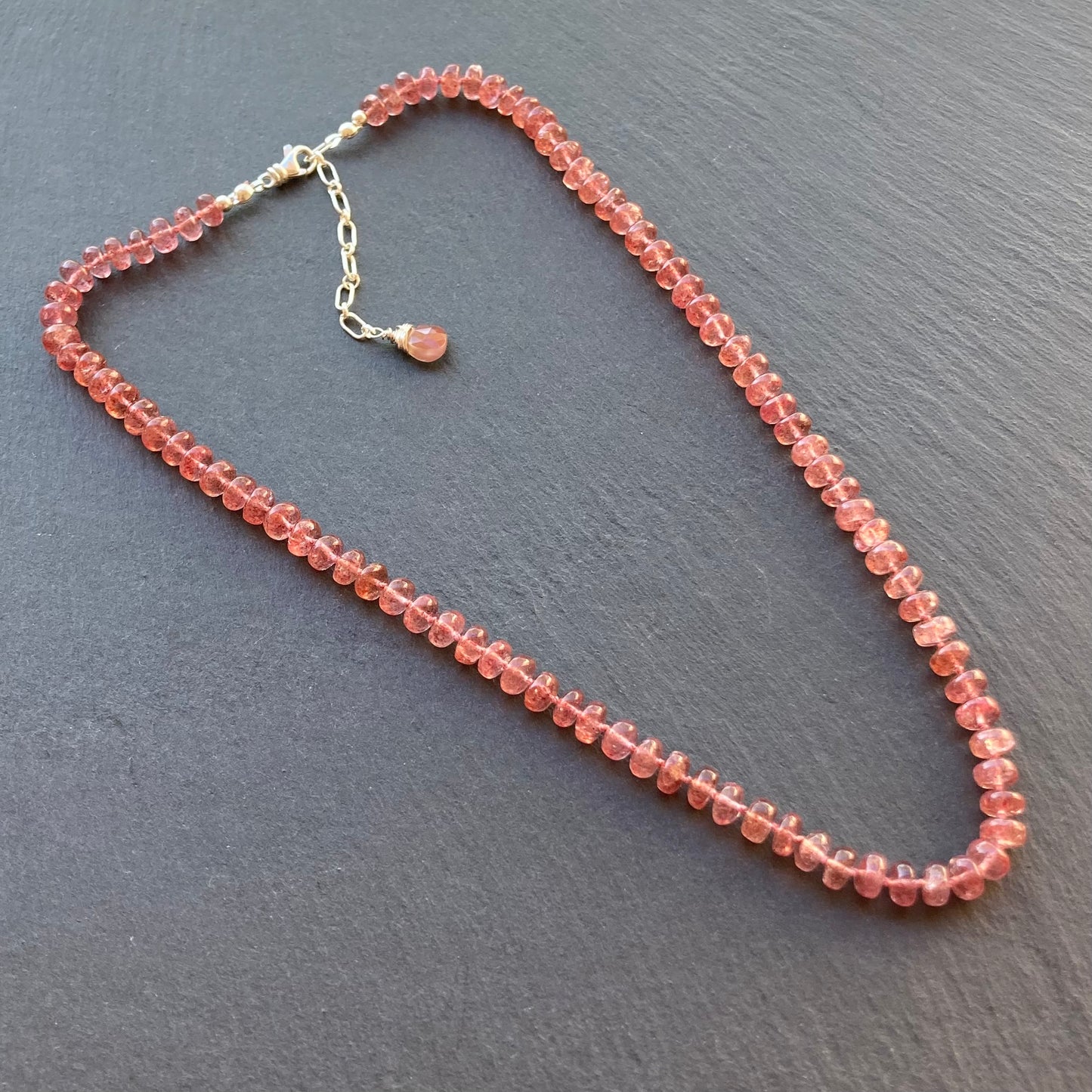 Custom Strawberry Quartz Hand Knotted Silk Necklace