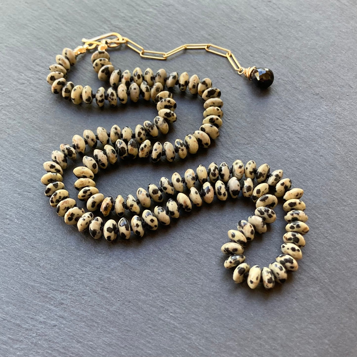 Dalmatian Jasper Hand Knotted Silk Necklace