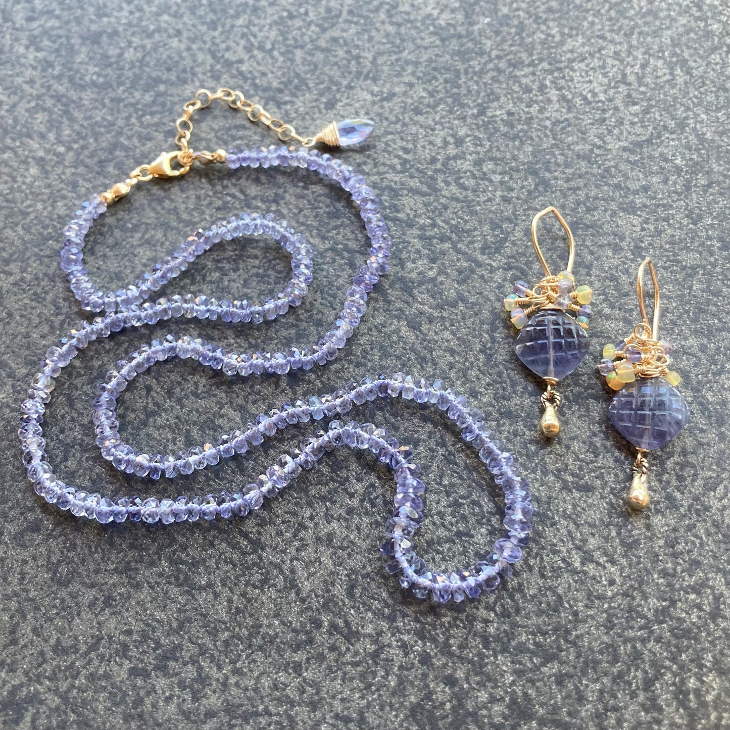 Iolite Hand Knotted Silk Necklace