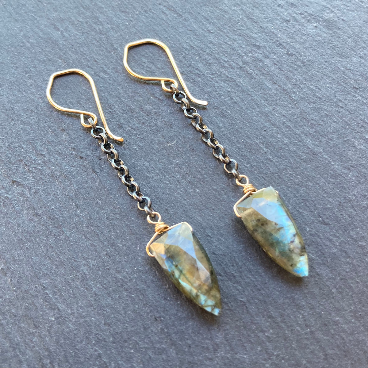 Labradorite & Mixed Metal Long Drop Earrings