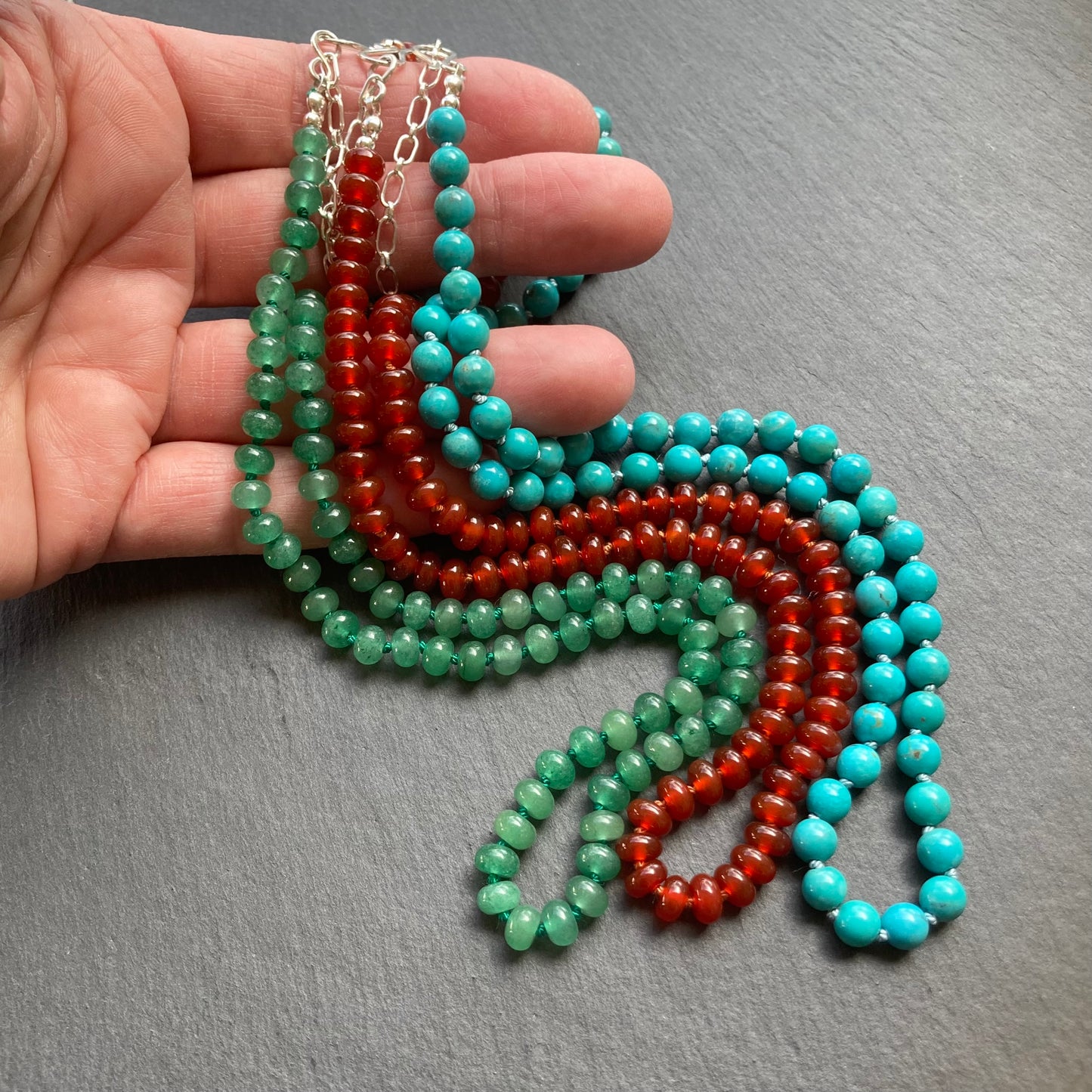 Genuine Turquoise Hand Knotted Silk Necklace