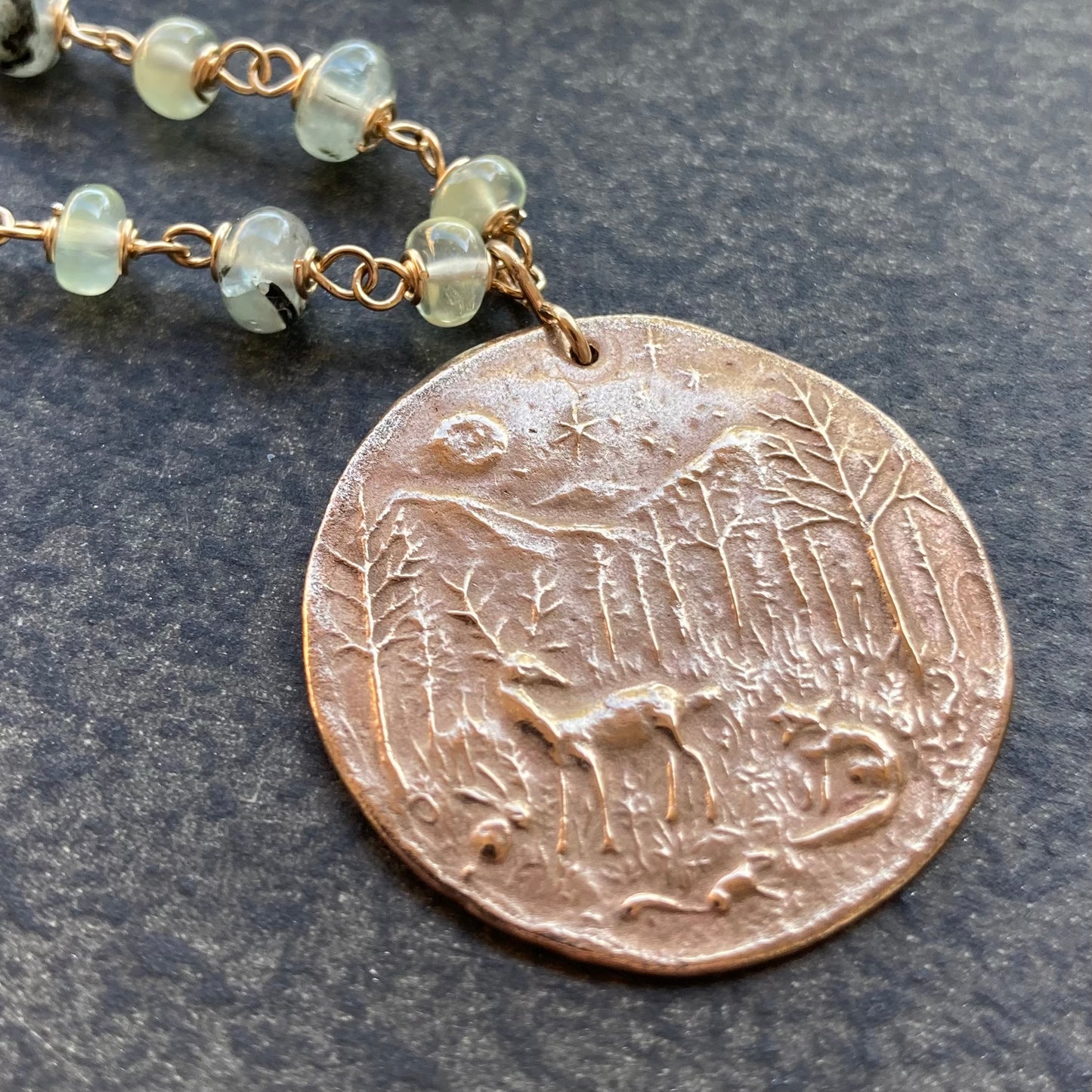 Prehnite, Gold & Bronze Woodland Dream Coin Necklace