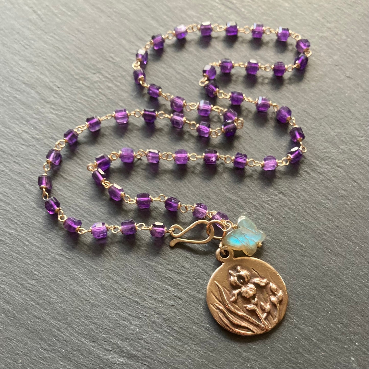 Amethyst, Gold & Bronze Iris Coin Necklace