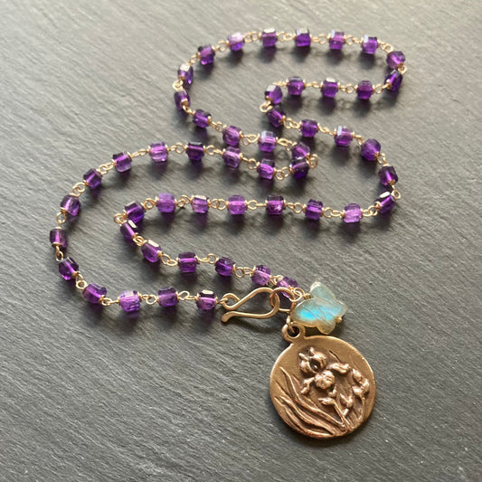 Amethyst, Gold & Bronze Iris Coin Necklace